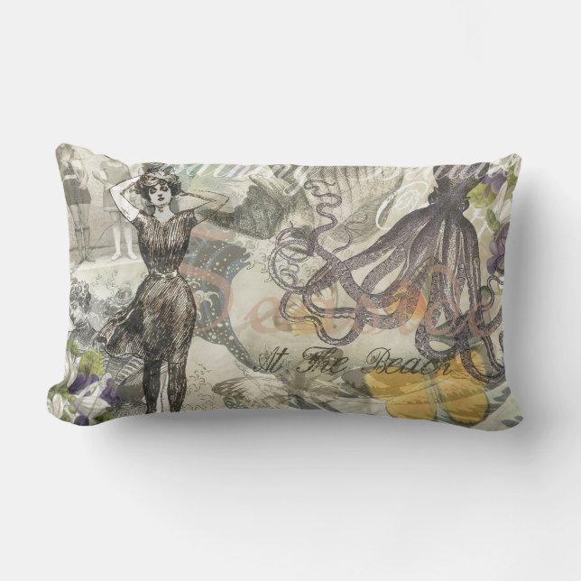 Victoriansk badskönhet Kraken Vintage Surrealism Lumbarkudde (Framsida)