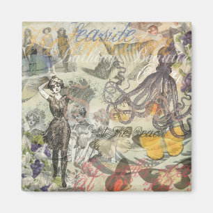 Victoriansk badskönhet Kraken Vintage Surrealism Magnet