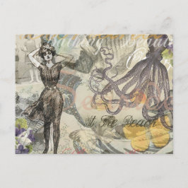 Victoriansk badskönhet Kraken Vintage Surrealism Vykort