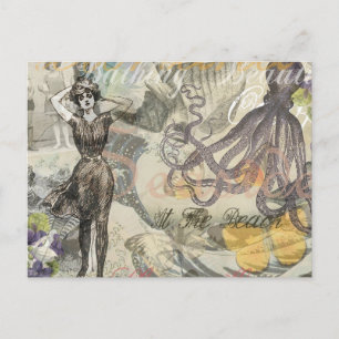 Victoriansk badskönhet Kraken Vintage Surrealism Vykort