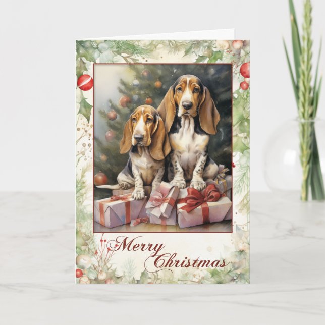 Victoriansk Basset Hound Valp Jul Helgkort (Framsida)