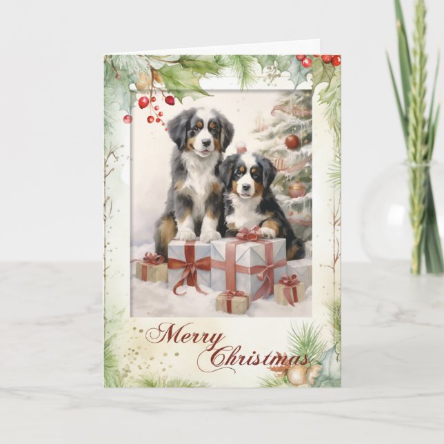 Victoriansk Bernese Mountain Dog Jul Helgkort (Framsida)