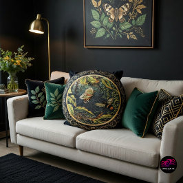 Victoriansk Bina och Fjäril i Spindelnät Rund Kudde