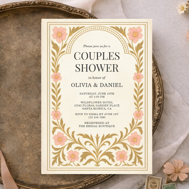 Victoriansk blomkonst Nouveau-par Shower Inbjudningar (Skapare uppladdad)