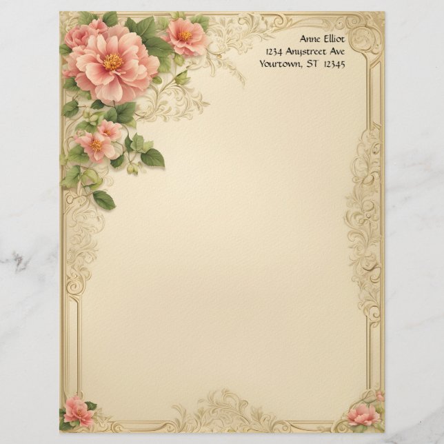 Victoriansk blommig brevpapper med ram (Framsida)