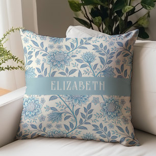 Victoriansk blomsterchintz monogramnamn Blå Kudde
