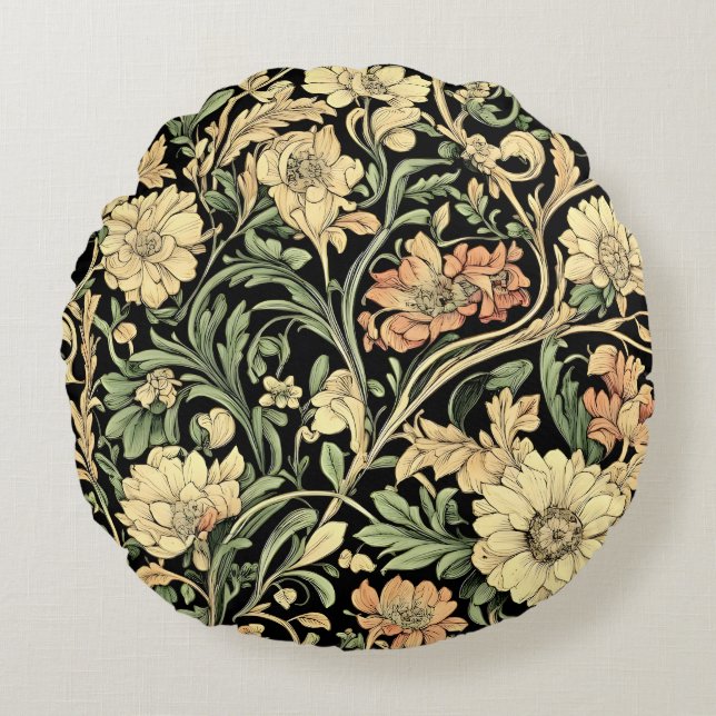 Victoriansk blomsterdekoration  rund kudde (Framsidan)