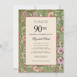 Victoriansk blomsterelegant vintage 90-årsdag inbjudningar