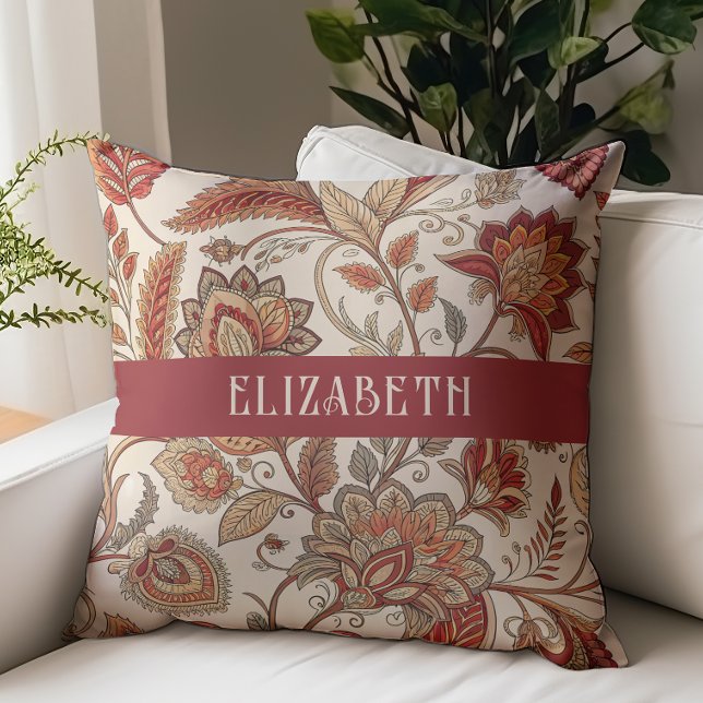 Victoriansk blomsterglans med monogramnamn beige r kudde (Skapare uppladdad)