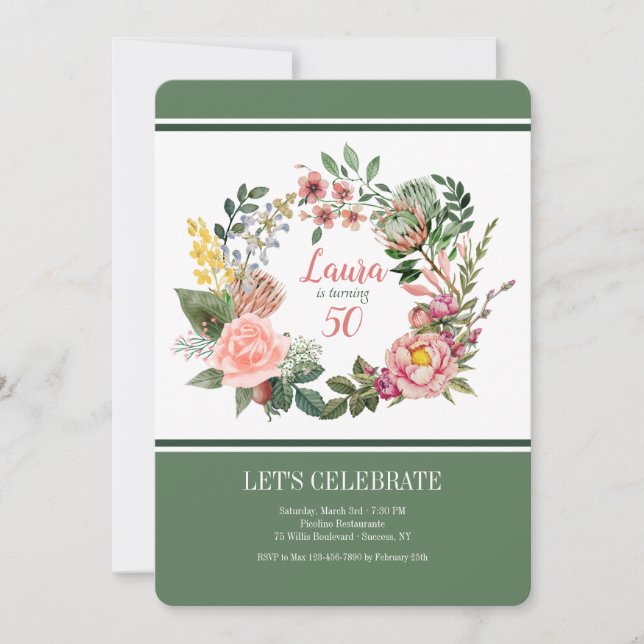 Victoriansk blomsterkrans inbjudan (Framsida)