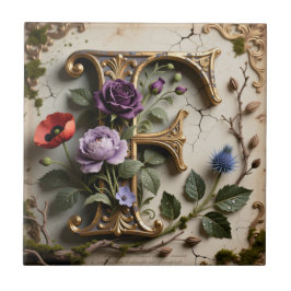 Victoriansk blomsterpatina Bokstav F Monogram Kakelplatta