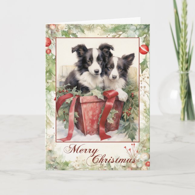 Victoriansk Border Collie Valp Jul Helgkort (Framsida)