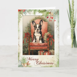 Victoriansk Boston Terrier Valp Jul Helgkort