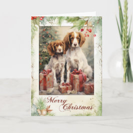 Victoriansk Brittany Spaniel Valp Jul Helgkort