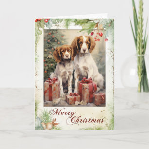 Victoriansk Brittany Spaniel Valp Jul Helgkort