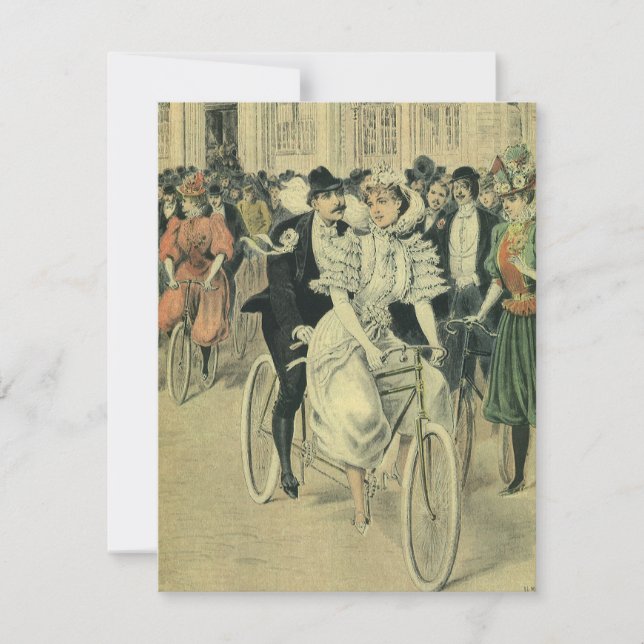 Victoriansk bröllop brud och brudgum nygifta cykel inbjudningar (Framsida)
