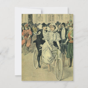 Victoriansk bröllop brud och brudgum nygifta cykel inbjudningar