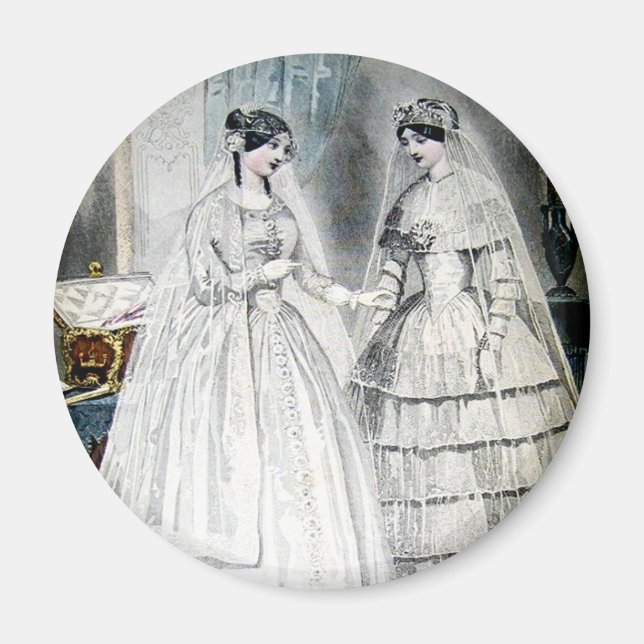Victoriansk bröllopsklänning två kvinnor magnet (Framsidan)