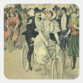 Victoriansk brud och brudgum nygift cykel fyrkantigt klistermärke