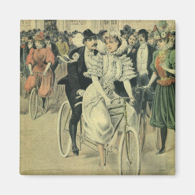 Victoriansk brud och brudgum nygift cykel magnet (Framsidan)