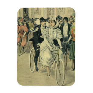 Victoriansk brud och brudgum på nygift cykel magnet