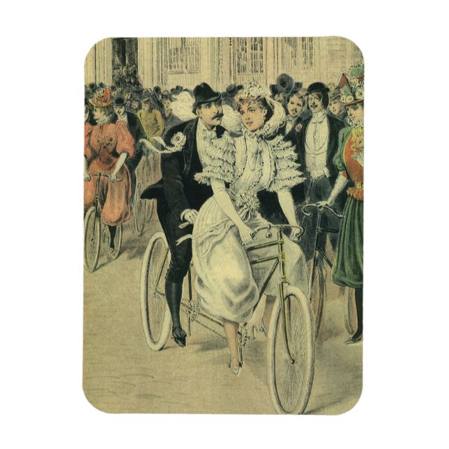 Victoriansk brud och brudgum på nygift cykel magnet (Vertikal)