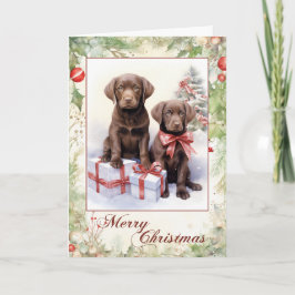 Victoriansk Choklad Labrador Valp Jul Helgkort