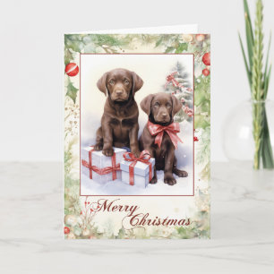 Victoriansk Choklad Labrador Valp Jul Helgkort