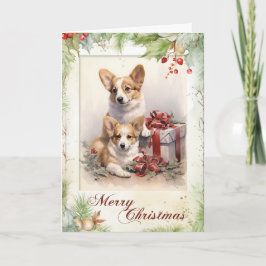 Victoriansk Corgi Valp Jul Helgkort