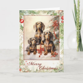 Victoriansk Dachshund Valp Jul Helgkort