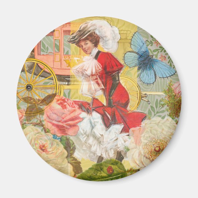 Victoriansk dam elegant rik röd illustration magnet (Framsidan)