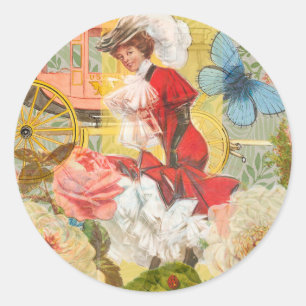 Victoriansk dam elegant rik röd illustration runt klistermärke