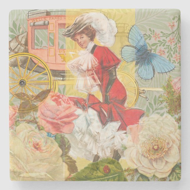 Victoriansk dam elegant rik röd illustration stenunderlägg (Framsidan)