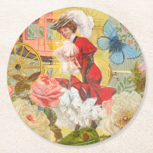 Victoriansk dam elegant rik röd illustration underlägg papper rund