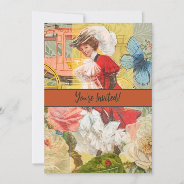 Victoriansk dam kvinna rolig vagn inbjudningar (Framsida)