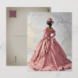 Victoriansk dam snygg rosa klänning vintage person vykort