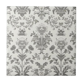 Victoriansk Damask Blommig Vit Vintage Kakelplatta