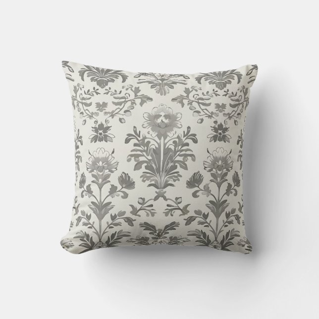 Victoriansk Damask Blommig Vit Vintage Kudde (Framsida)