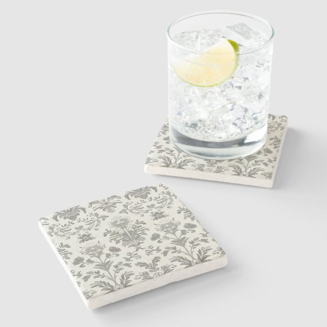 Victoriansk Damask Blommig Vit Vintage Stenunderlägg (Sidan)