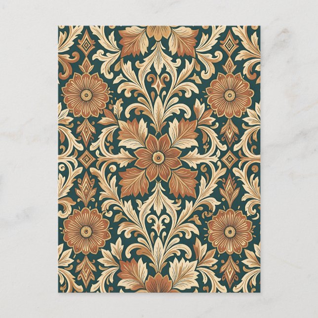 Victoriansk Damask Blommönster med Kopparbrons Vykort (Framsida)