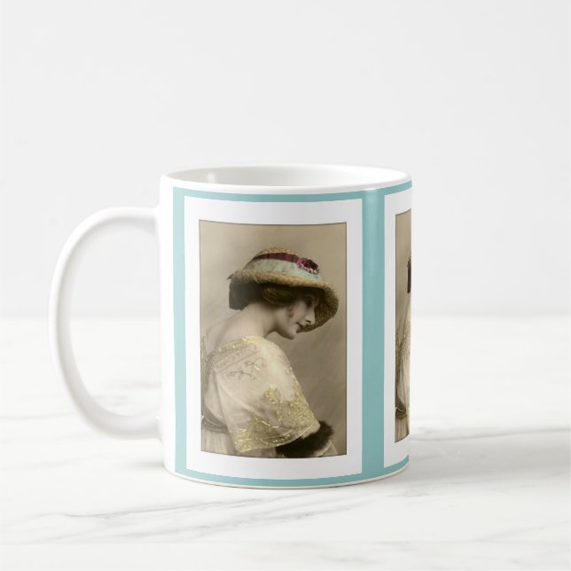 Victoriansk damhatt pärlad klänning kaffemugg (Vänster)