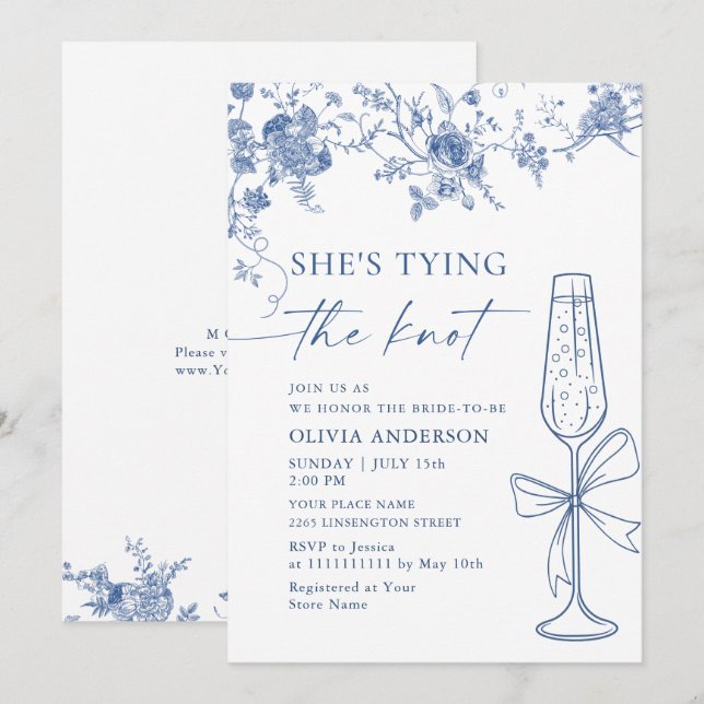 Victoriansk dammig blå fransk trädgård BRÖLLopsfes Inbjudningar (Fram/baksida)