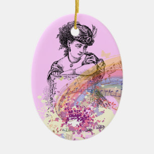 Victoriansk dammusik ColorSplashRosa oval prydnad Julgransprydnad Keramik