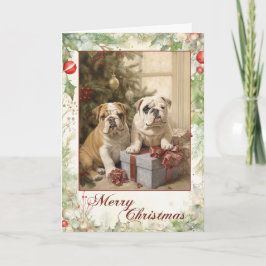 Victoriansk engelsk bulldogg valp jul helgkort