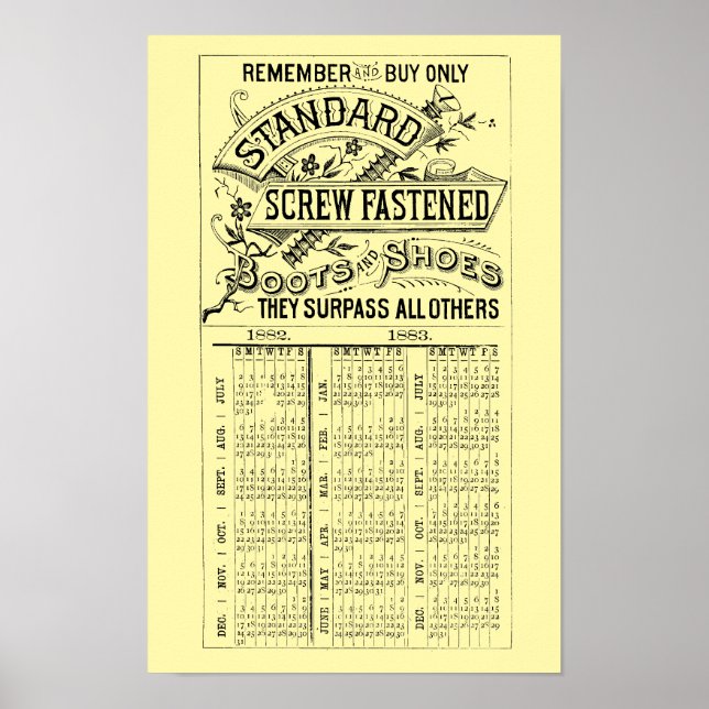 Victoriansk era 1882 1883 sko- och stövelannonskal poster (Framsidan)