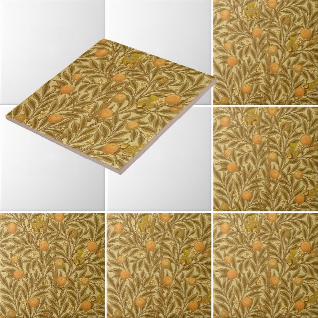 Victoriansk Era Orange Blommor Fågel Mönster Kakelplatta (Skapare uppladdad)