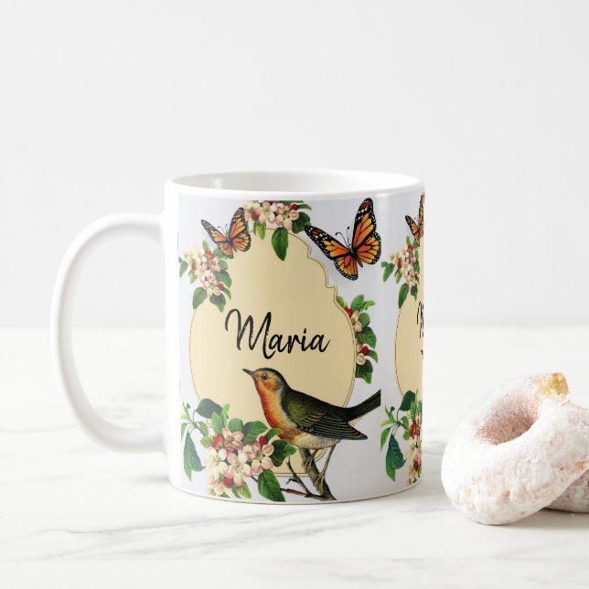 Victoriansk Fågel Blommig Mugg (Med munk)