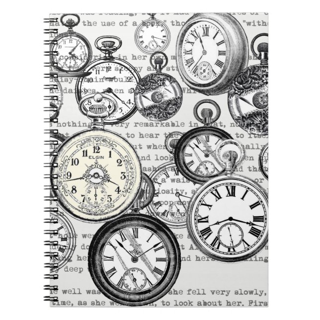 Victoriansk Fickur Collage Alice Underland Anteckningsbok (Framsidan)