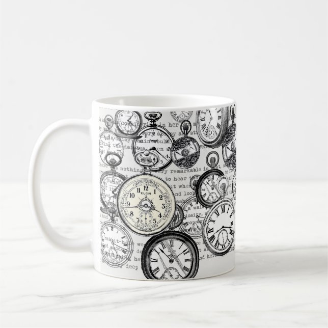 Victoriansk Fickur Collage Alice Underland Kaffemugg (Vänster)