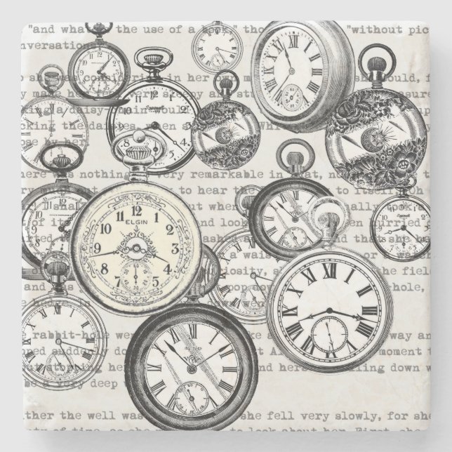 Victoriansk Fickur Collage Alice Underland Stenunderlägg (Framsidan)